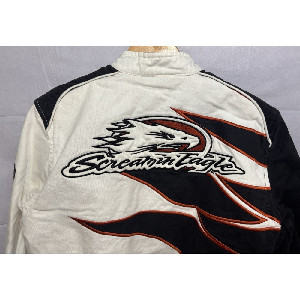 Harley Davidson Jacket Women's Small Screamin' Eagle White Black Flame Racing - Picture 7 of 12